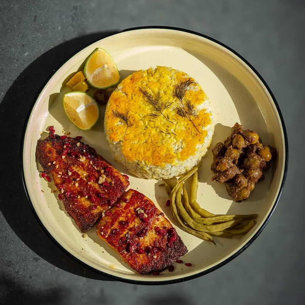 ته دیگ پلو با ماهی قزل